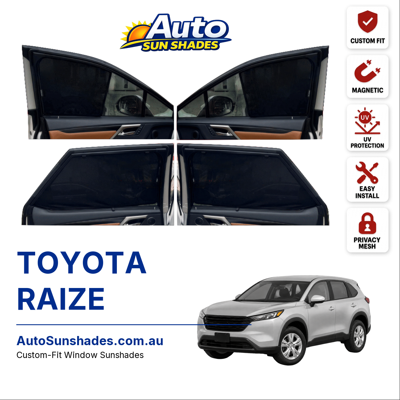 TOYOTA RAIZE custom-fit magnetic car window sun shades