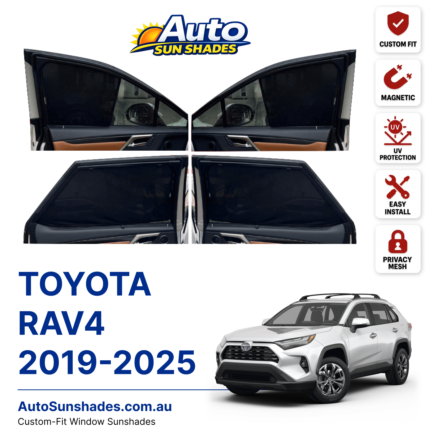 TOYOTA RAV4 2019-2025 custom-fit magnetic car window sun shades