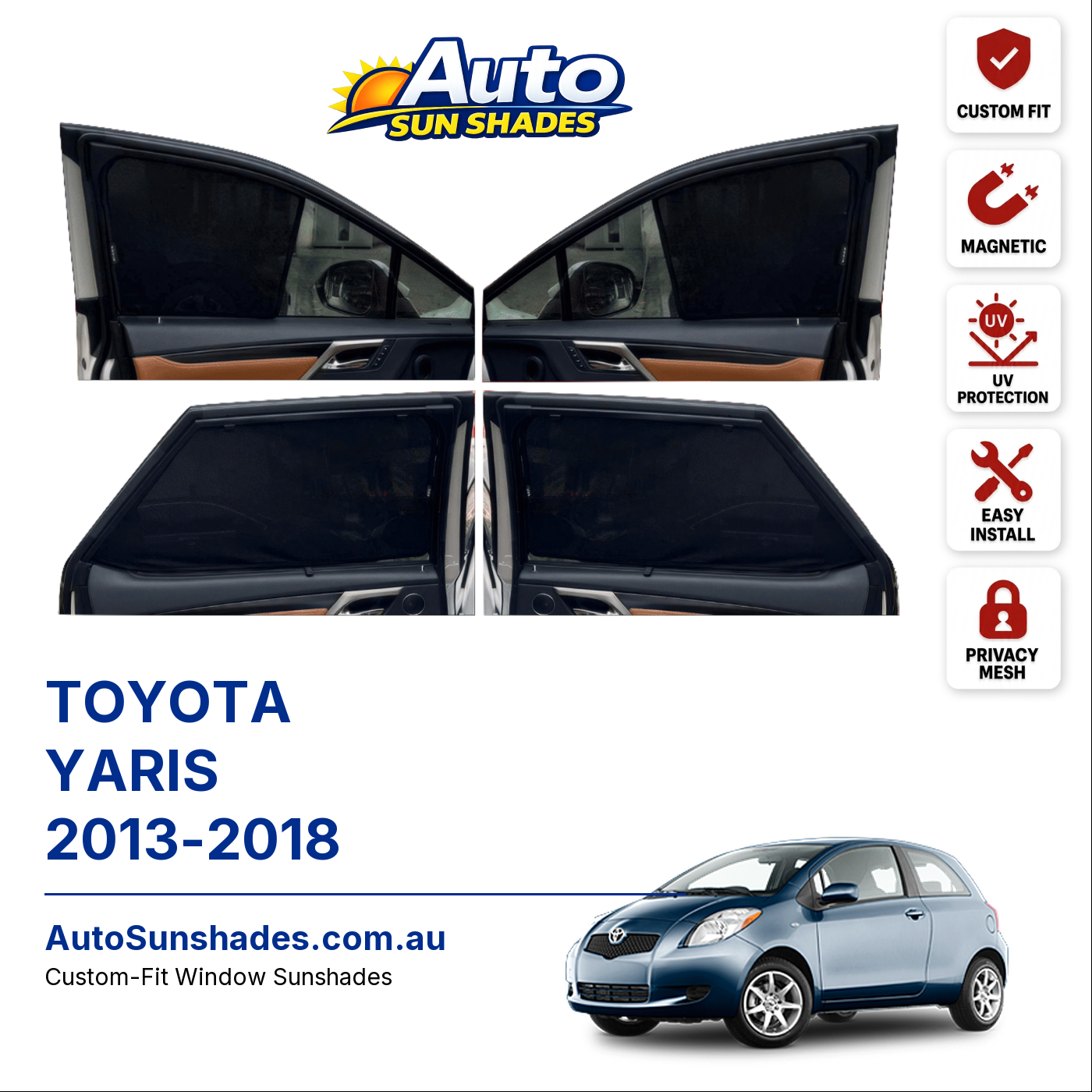 TOYOTA YARIS 2013-2018 custom-fit magnetic car window sun shades