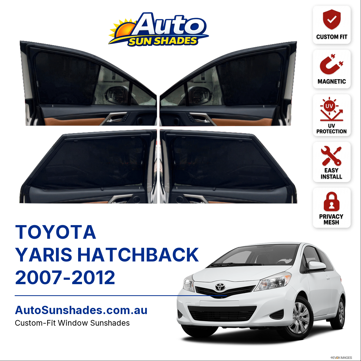 TOYOTA YARIS HATCHBACK 2007-2012 custom-fit magnetic car window sun shades
