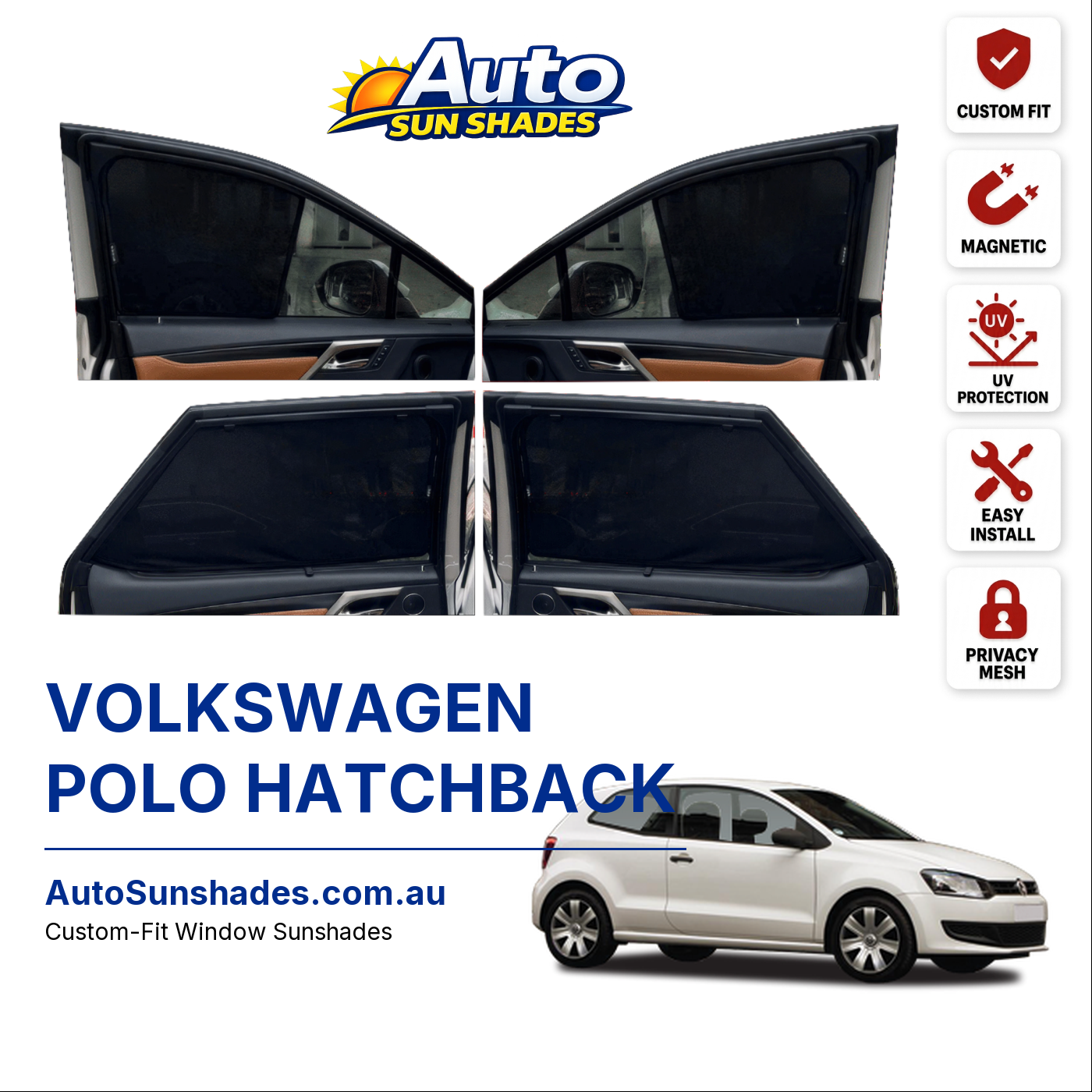 VOLKSWAGEN POLO HATCHBACK custom-fit magnetic car window sun shades