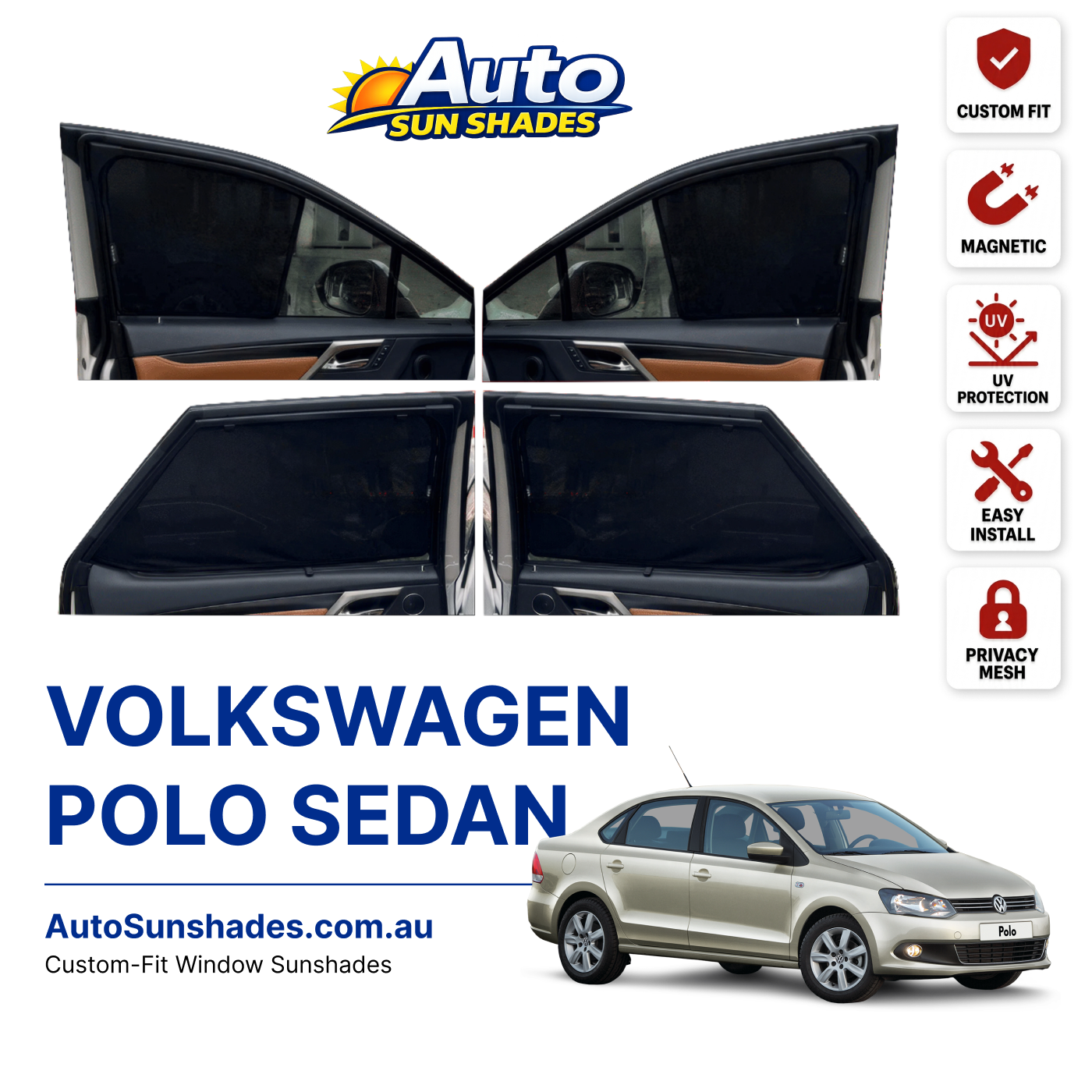 VOLKSWAGEN POLO SEDAN custom-fit magnetic car window sun shades
