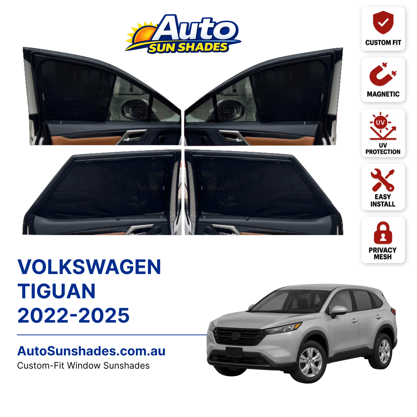 VOLKSWAGEN TIGUAN 2022-2025 custom-fit magnetic car window sun shades