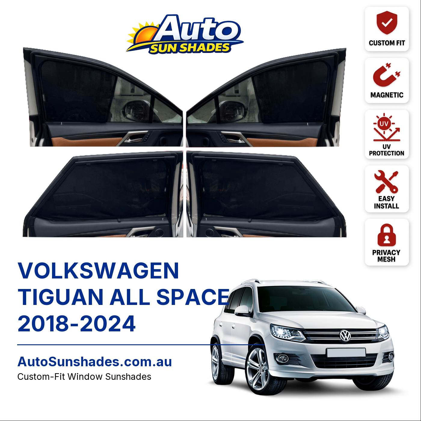 VOLKSWAGEN TIGUAN ALL SPACE 2018-2024 custom-fit magnetic car window sun shades