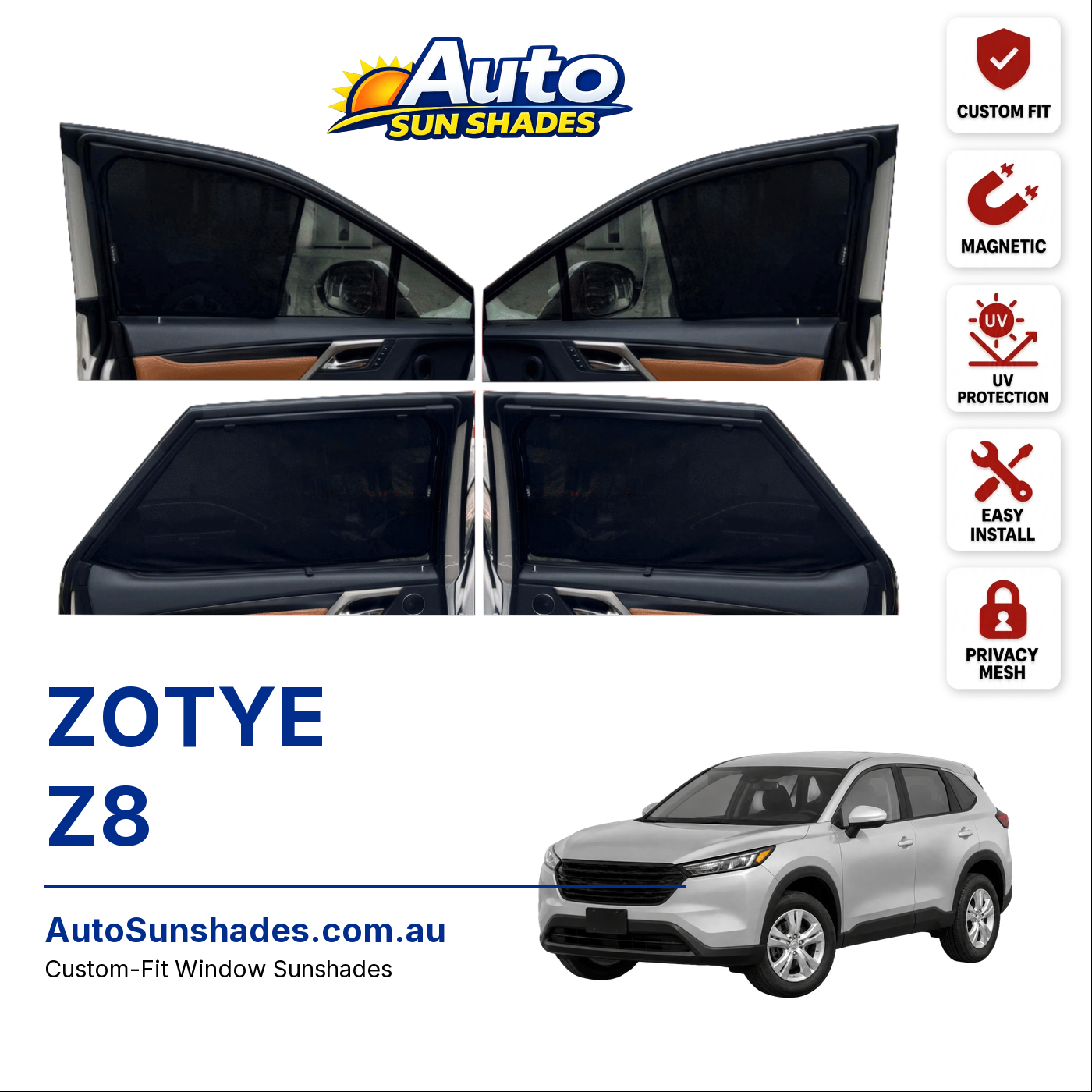 ZOTYE Z8 custom-fit magnetic car window sun shades